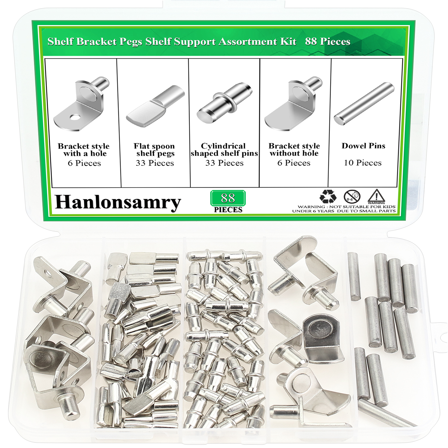 Hanlonsamry 80 Pieces 5 Styles Shelf Pegs Kit, Bookcase Shelf Pegs, Metal Shelf Pegs, Adjustable Shelf Pins, Cabinet Pins for Shelves, Cabinets, Wood Shelving